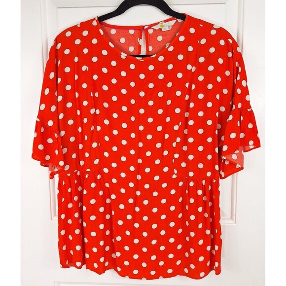 Boden Shirt Womens Red White Polka Dot Ruffle Classic Preppy Tee Size 8 - Picture 1 of 5